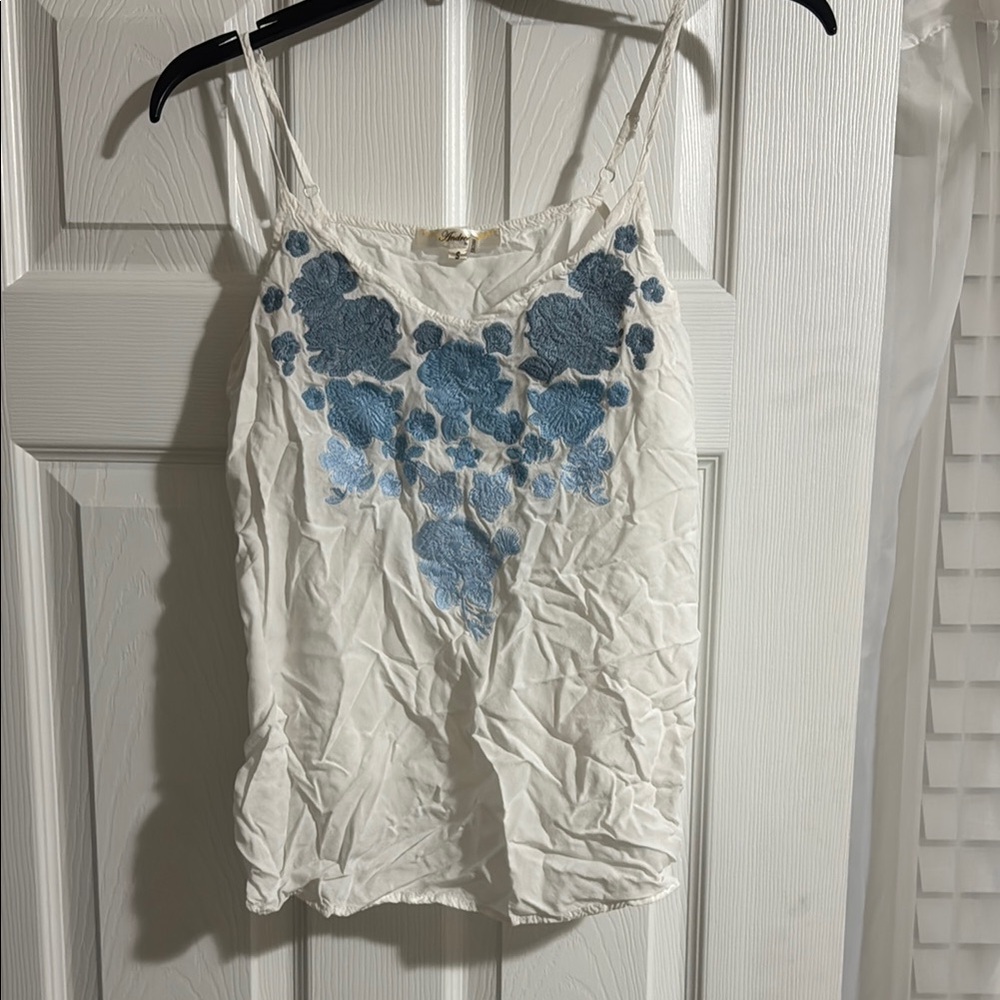 White and Blue Floral Women's Top